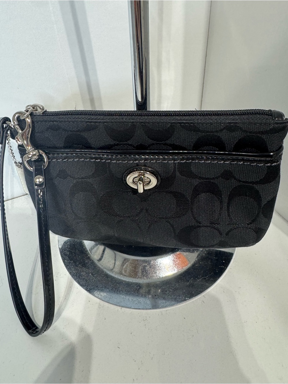 Coach Black Signature Canvas Turnlock Wristlet
